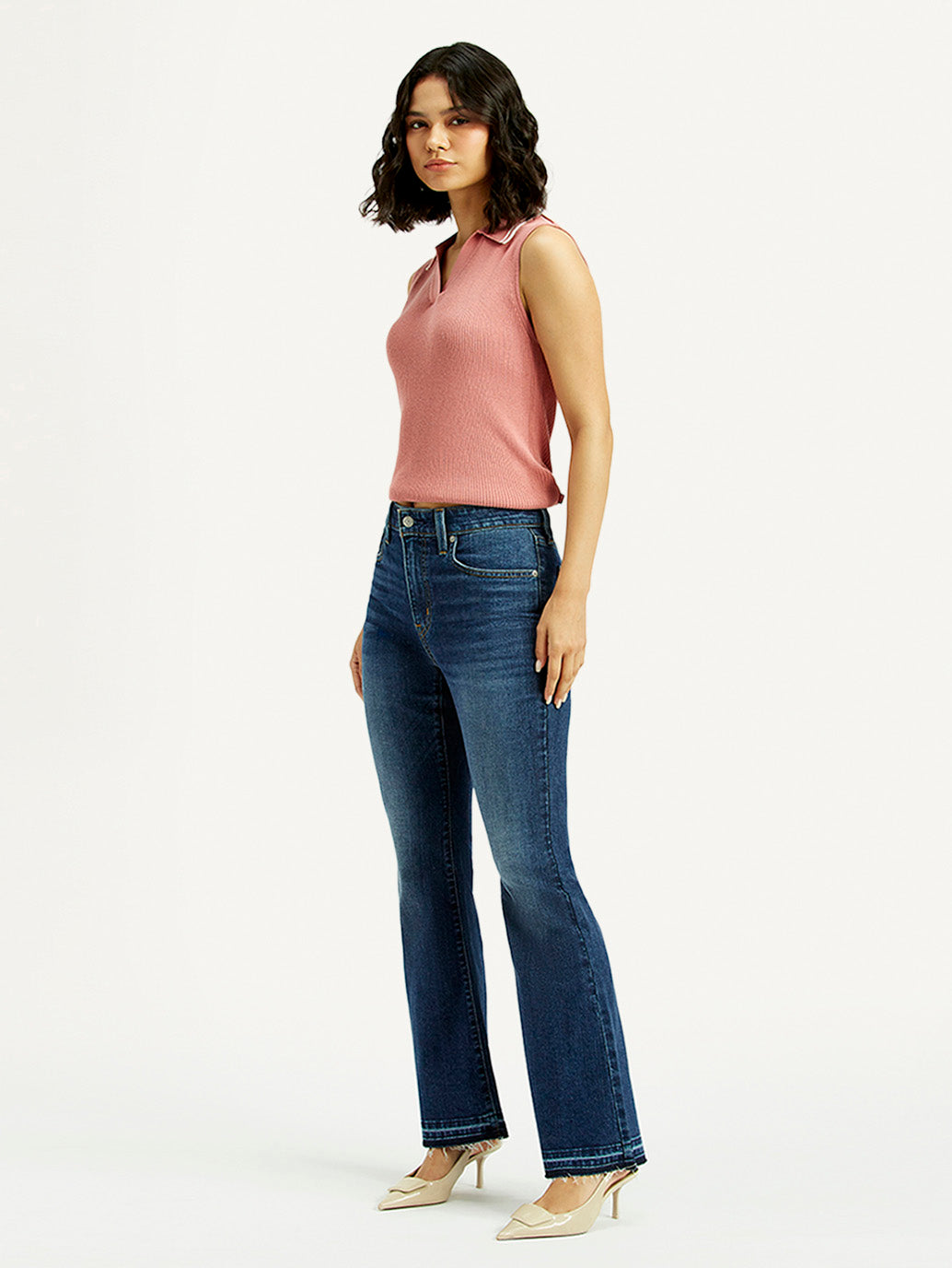 Women's 726 Blue Flared Fit High Rise Jeans - Side View