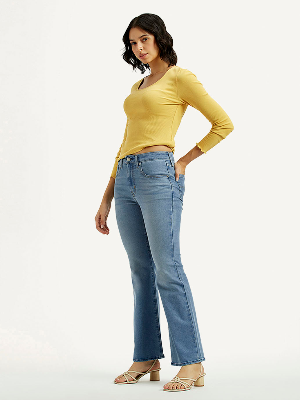 Women's 726 Med Indigo Flared Fit High Rise Jeans - Styleshot View