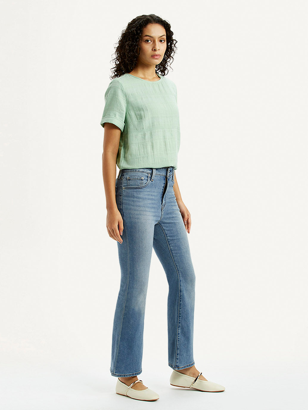 Women's 726 Blue Slim Flare Fit High Rise Jeans - Side View