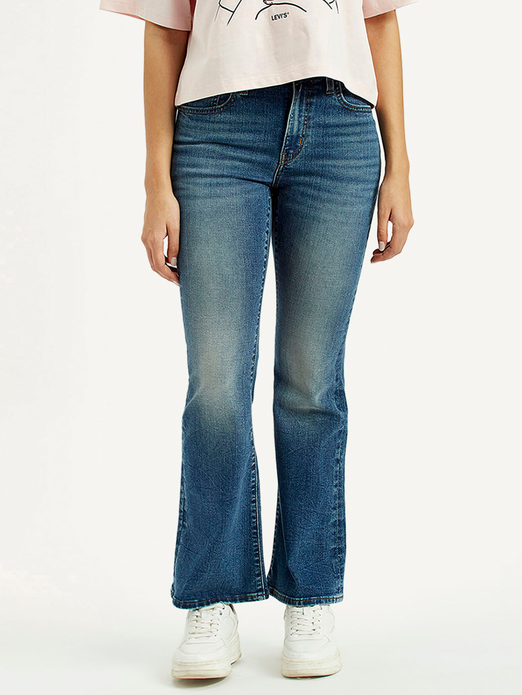 Women's 726 Blue Flared Fit High Rise Jeans - Front View