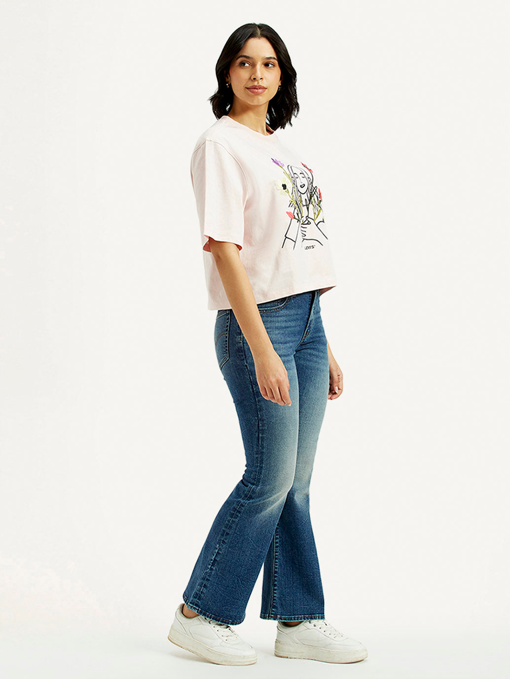 Women's 726 Blue Flared Fit High Rise Jeans - Side View