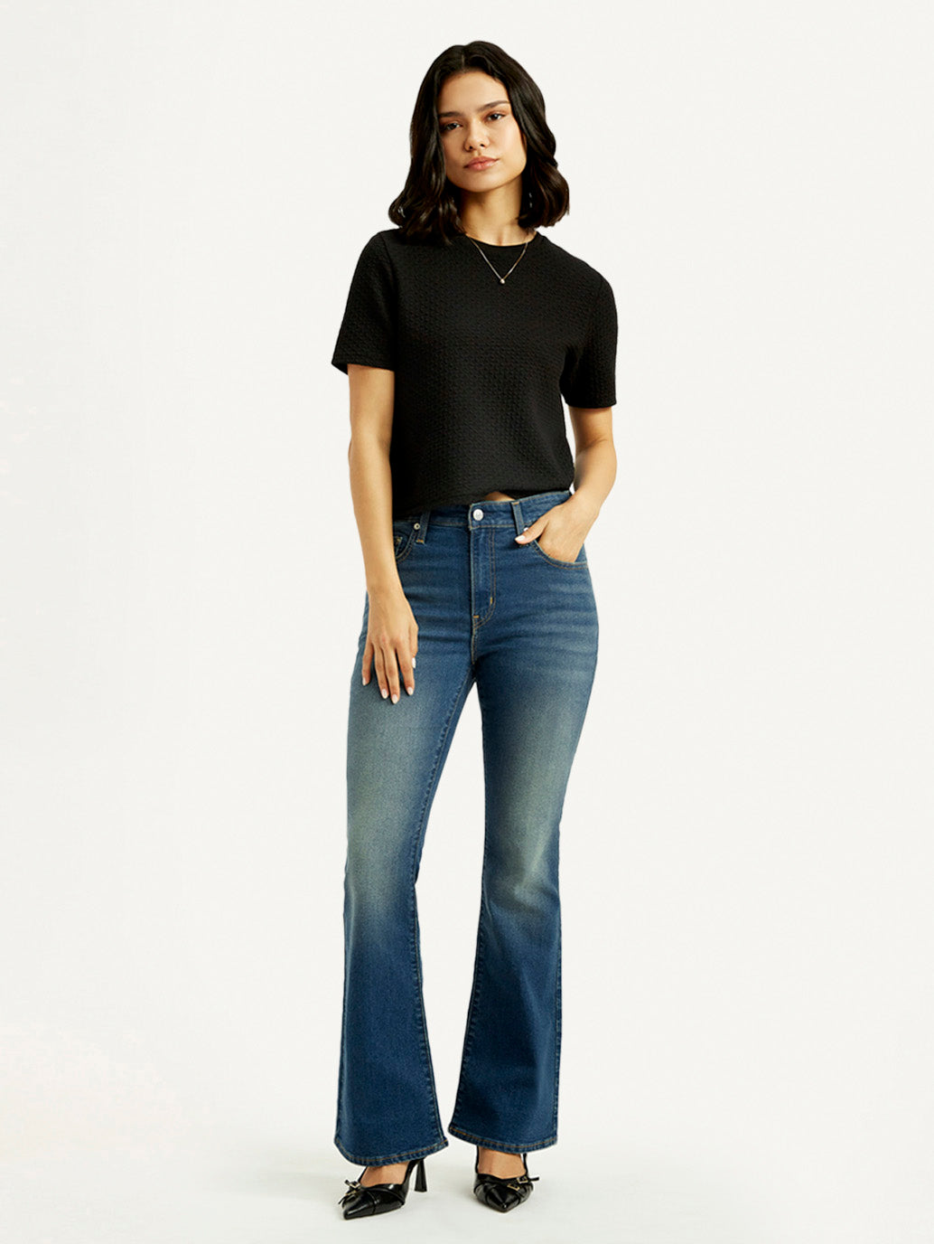 Women's 726 Med Indigo Flared Fit Mid Rise Jeans - Styleshot View