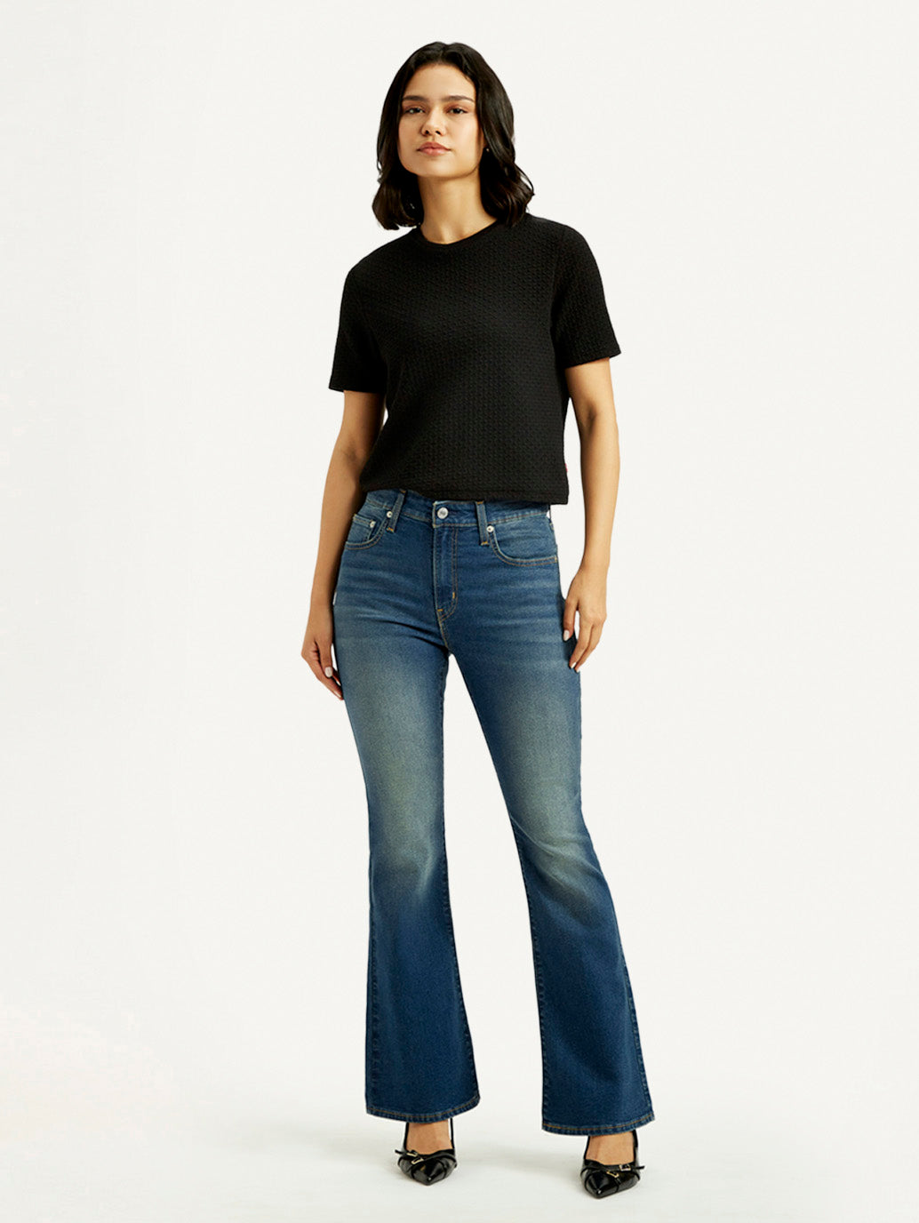 Women's 726 Med Indigo Flared Fit Mid Rise Jeans - Front View
