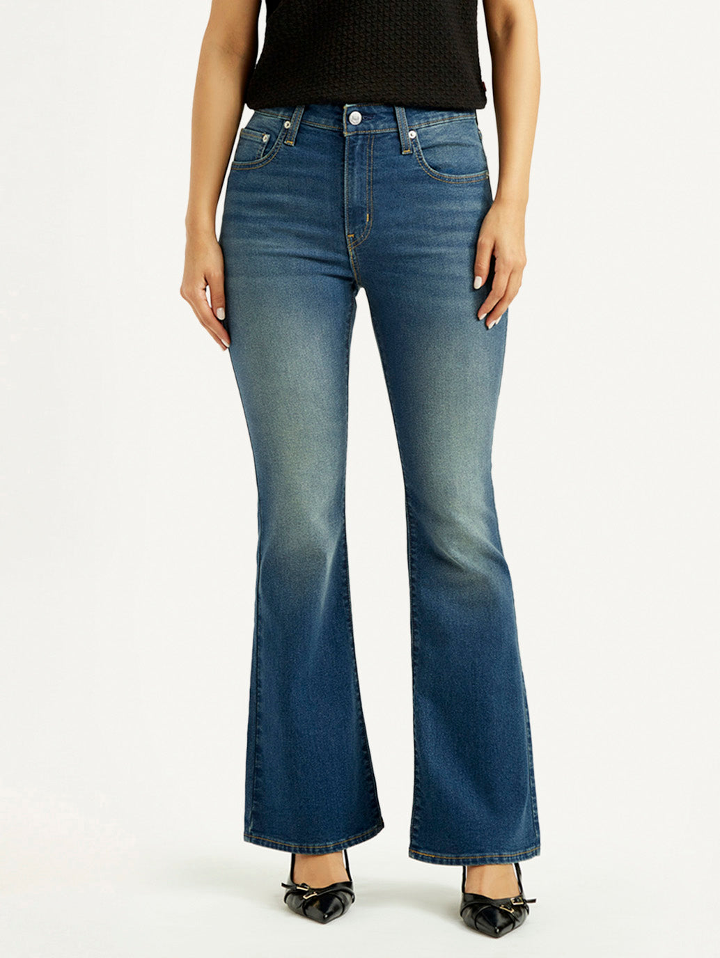 Women's 726 Med Indigo Flared Fit Mid Rise Jeans - Front View