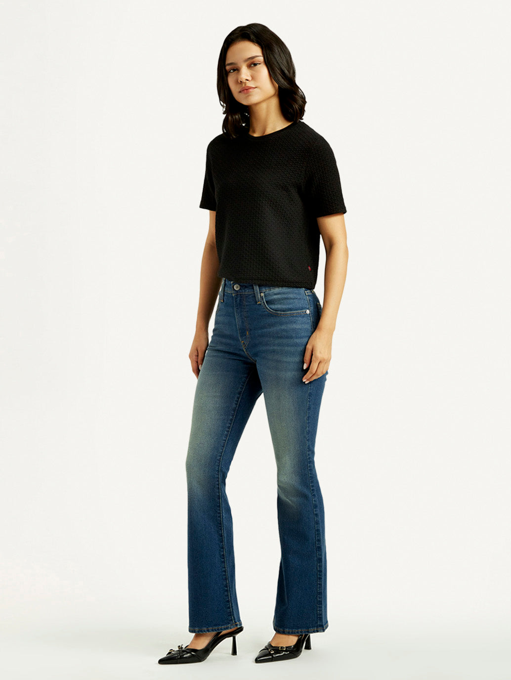 Women's 726 Med Indigo Flared Fit Mid Rise Jeans - Side View