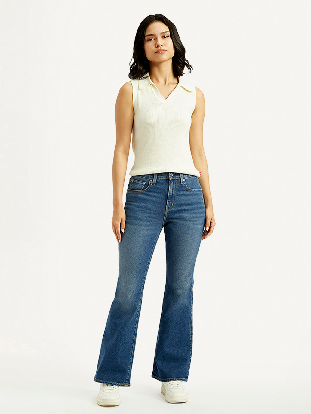 Women's 726 Blue Slim Flared Fit Mid Rise Jeans - Front View