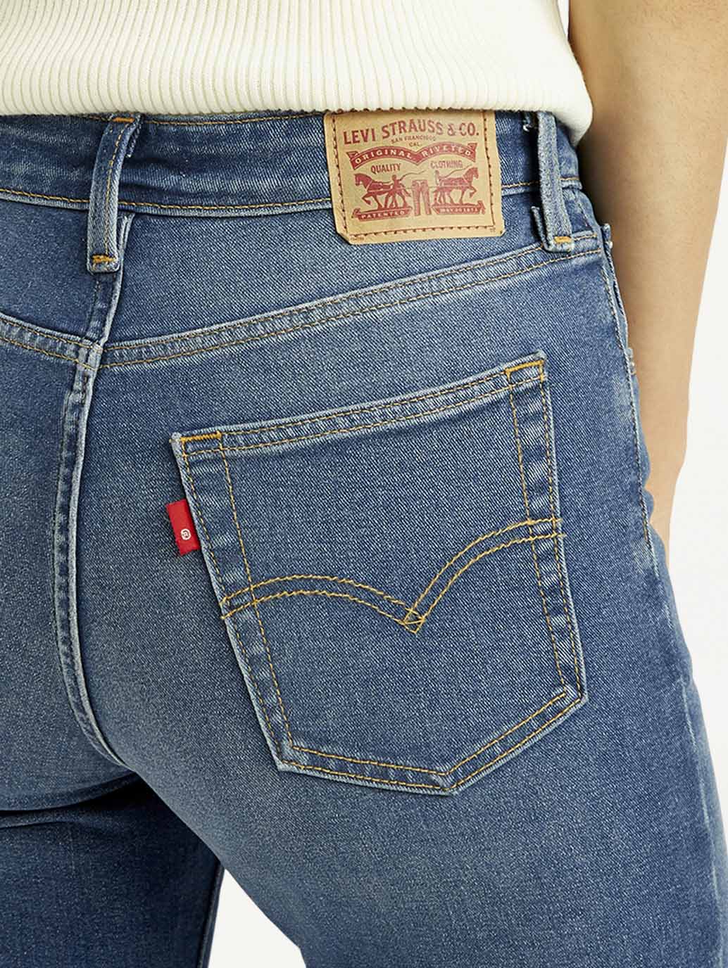 Women's 726 Blue Slim Flared Fit Mid Rise Jeans - Detail View