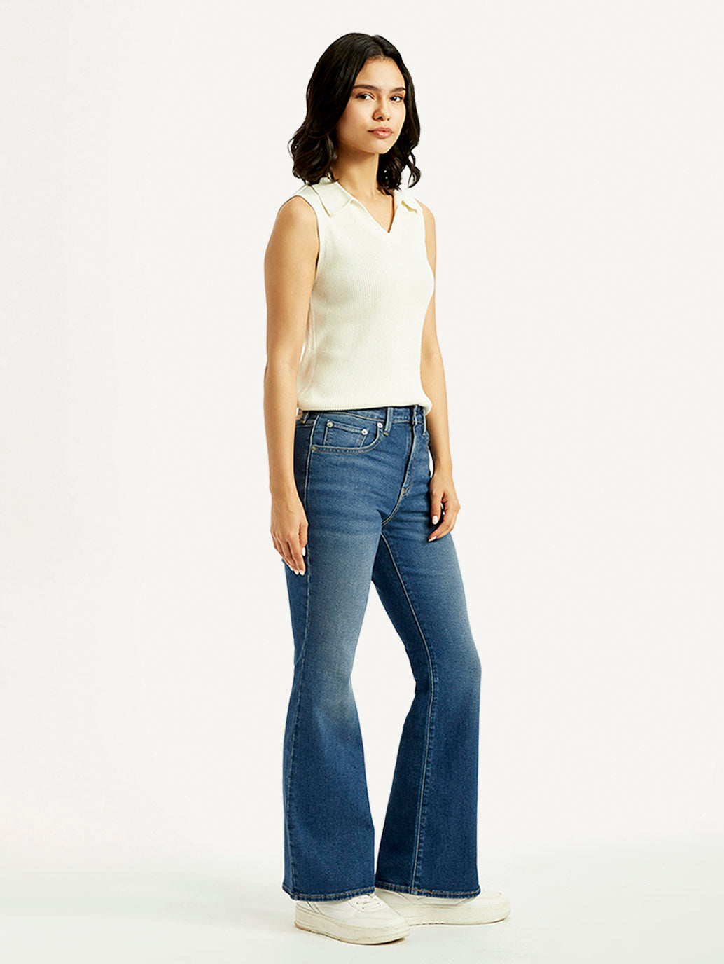 Women's 726 Blue Slim Flared Fit Mid Rise Jeans - Side View