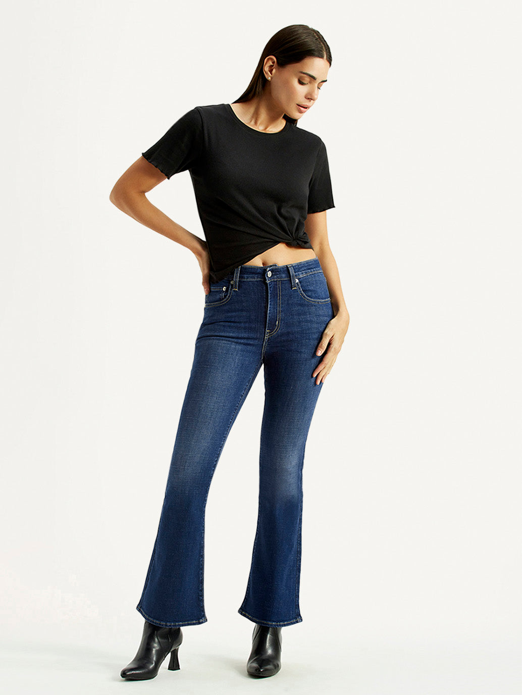 Women's 726 Dark Indigo Flared Fit High Rise Jeans - Styleshot View