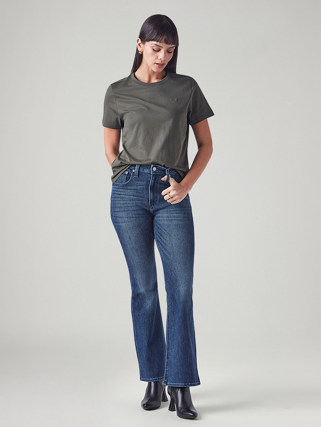 Women's 726 Blue Flared Fit High Rise Jeans - Styleshot View