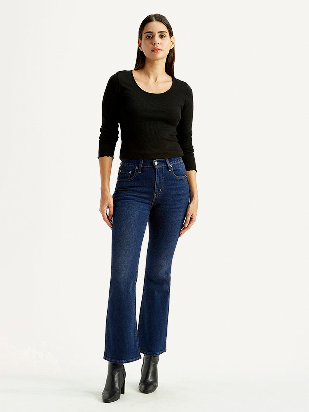 Women's 726 Dark Indigo Flared Fit Mid Rise Jeans - Front View