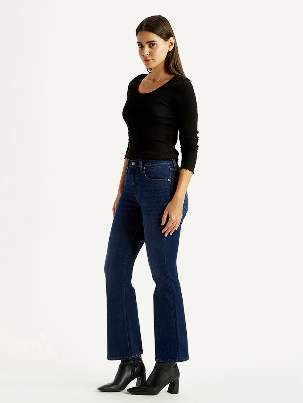 Women's 726 Dark Indigo Flared Fit Mid Rise Jeans - Side View