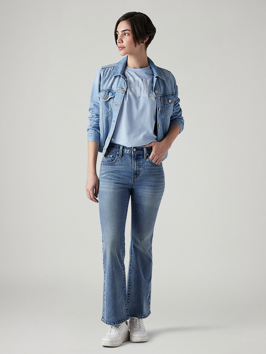 Women's 726 Med Indigo Flared Fit High Rise Jeans - Styleshot View