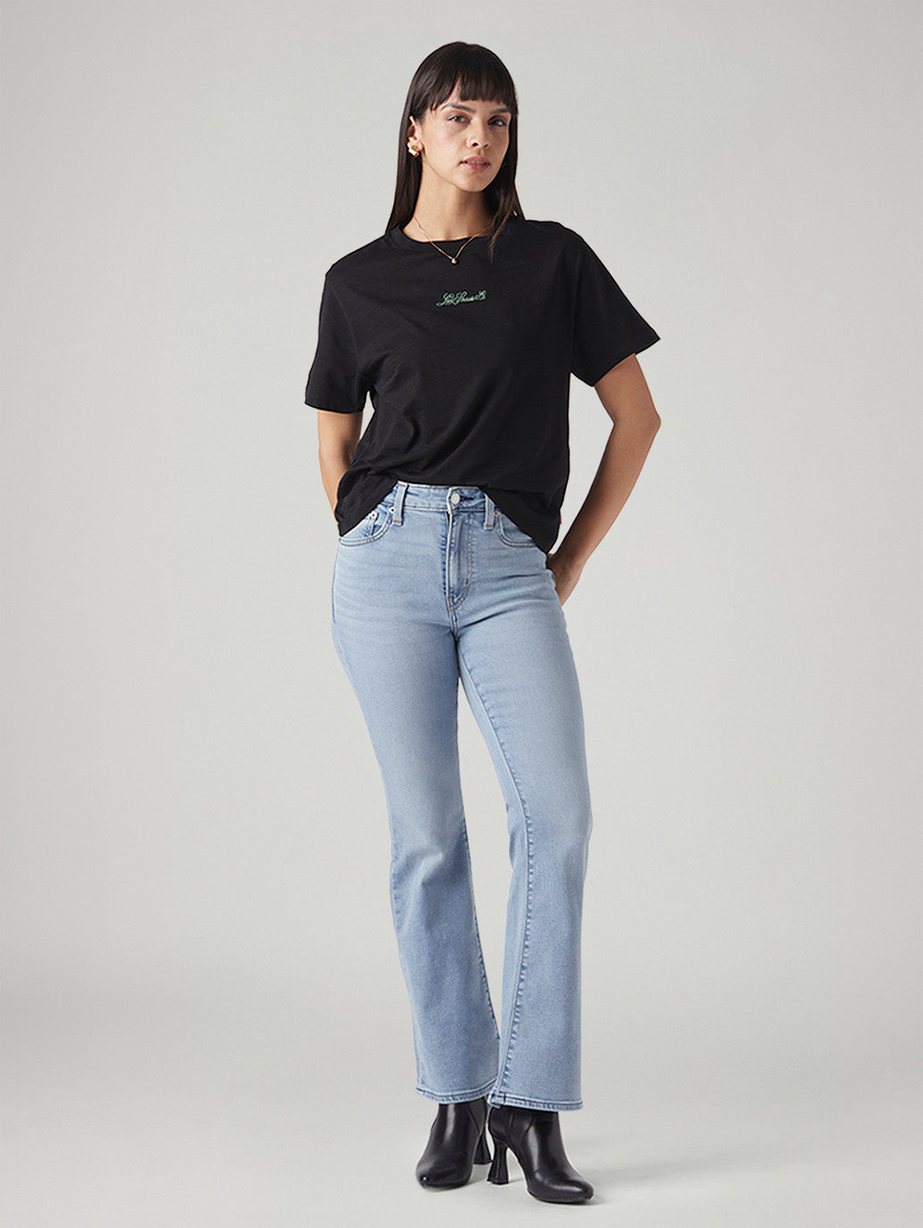 Women's 726 Light Blue Flared Fit High Rise Jeans - Styleshot View