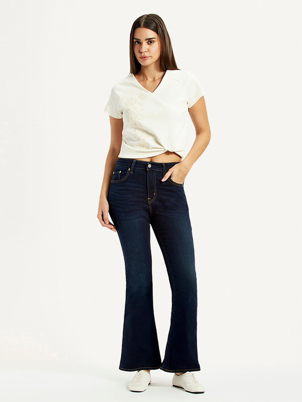 Women's 726 Dark Blue Slim Flare Fit High Rise Jeans