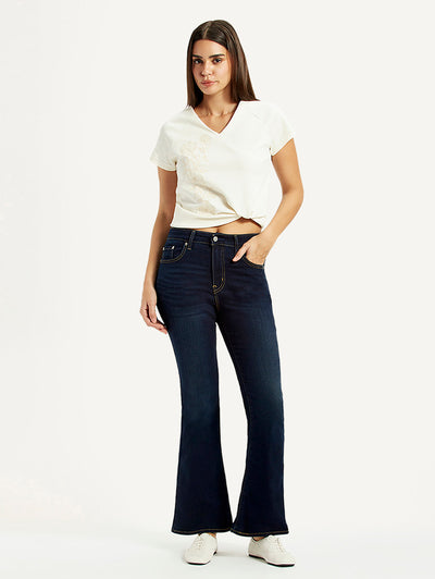 levi's Women's 726 Dark Blue Slim Flare Fit High Rise Jeans-picture-27