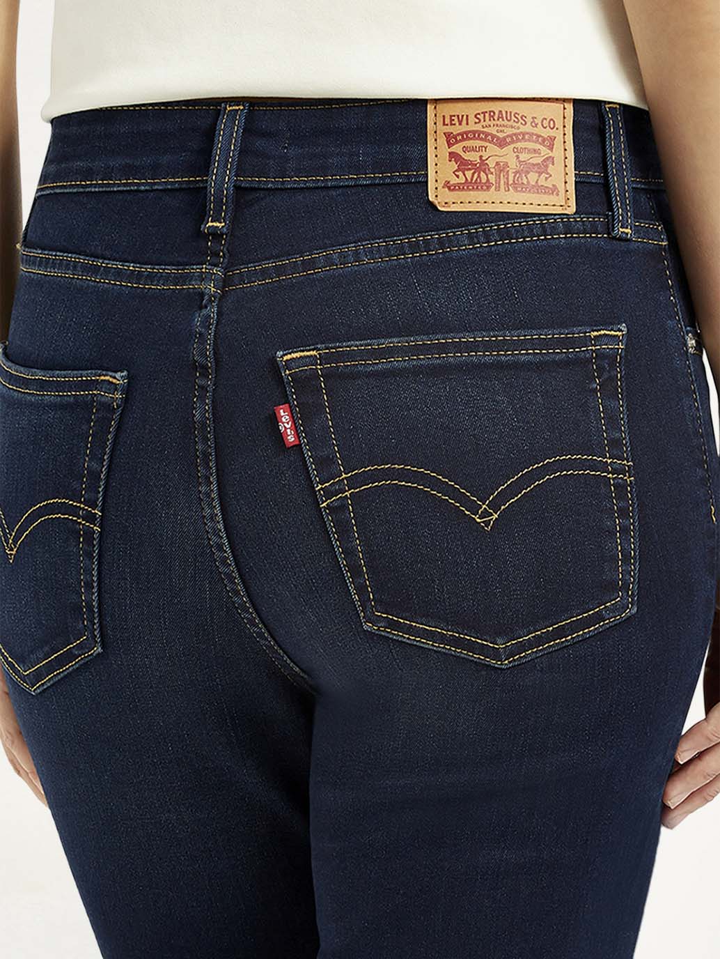 Women's 726 Dark Blue Slim Flare Fit High Rise Jeans - Detail View