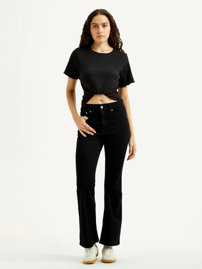 Women's 726 Black Slim Flared Fit High Rise Jeans-image-48