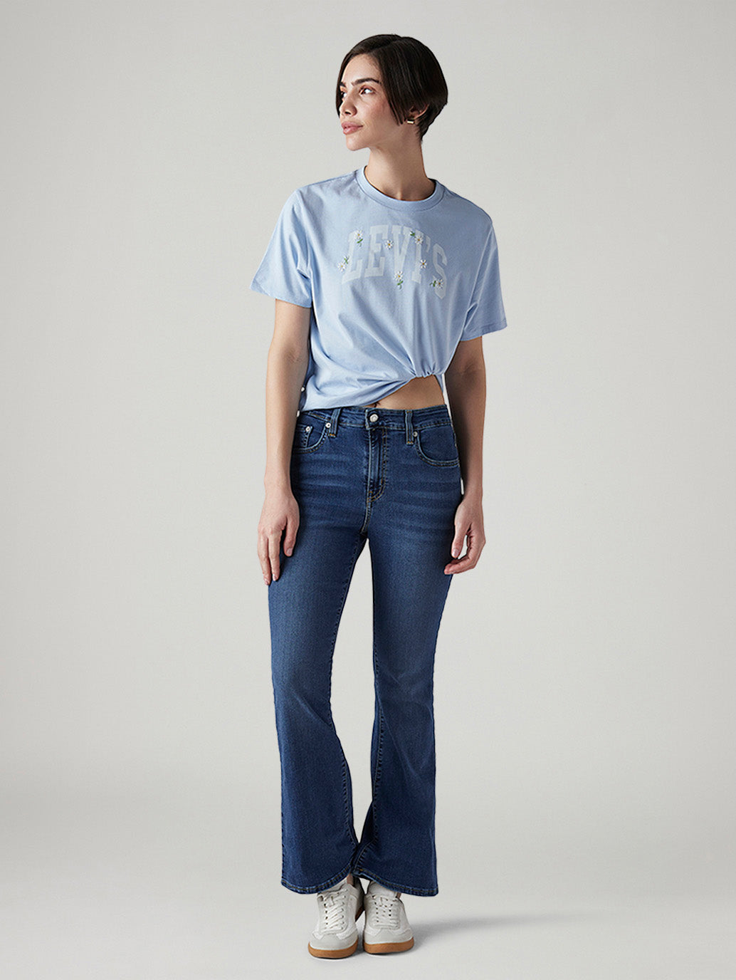 Women's 726 Blue Flared Fit High Rise Jeans - Styleshot View