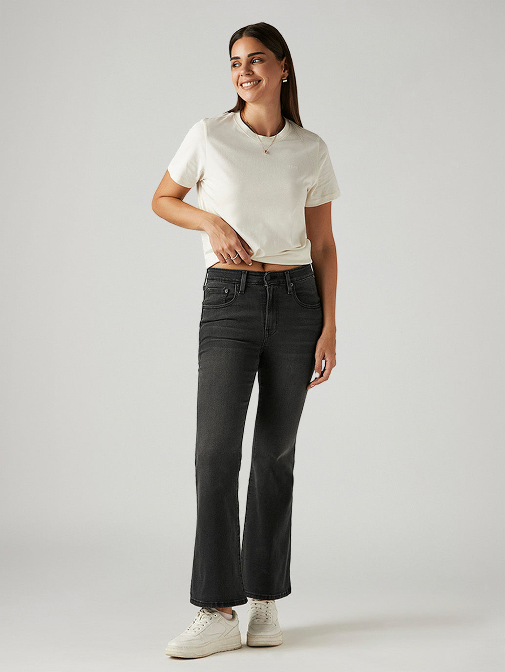 Women's 726 Charcoal Grey Flared Fit High Rise Jeans - Styleshot View