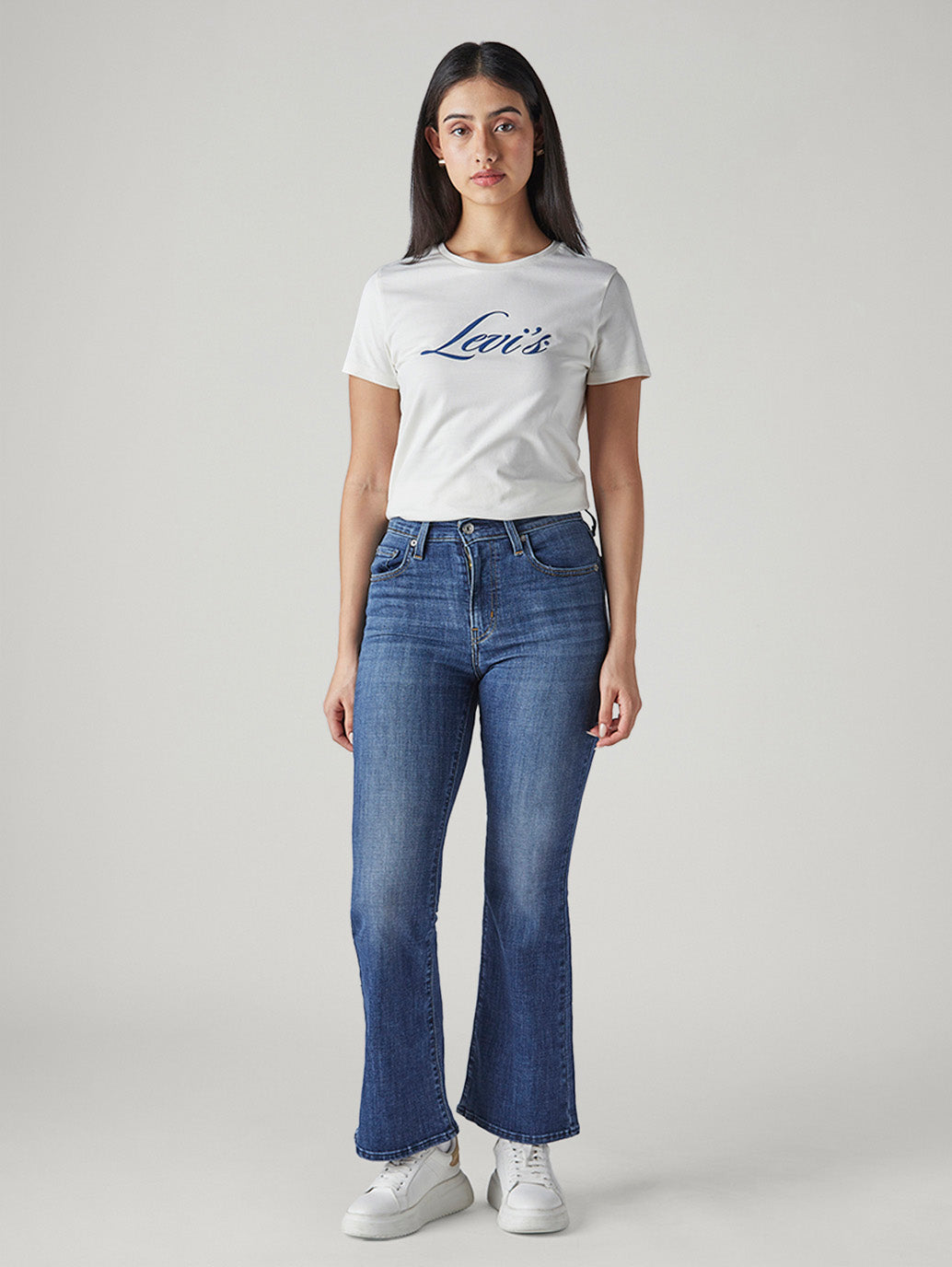 Women's 726 Light Indigo Flared Fit High Rise Jeans - Styleshot View