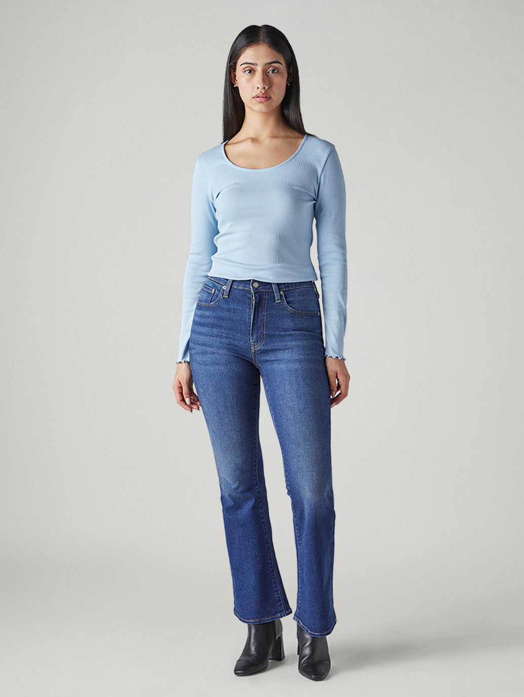 Women's 726 Blue Flared Fit High Rise Jeans - Front View