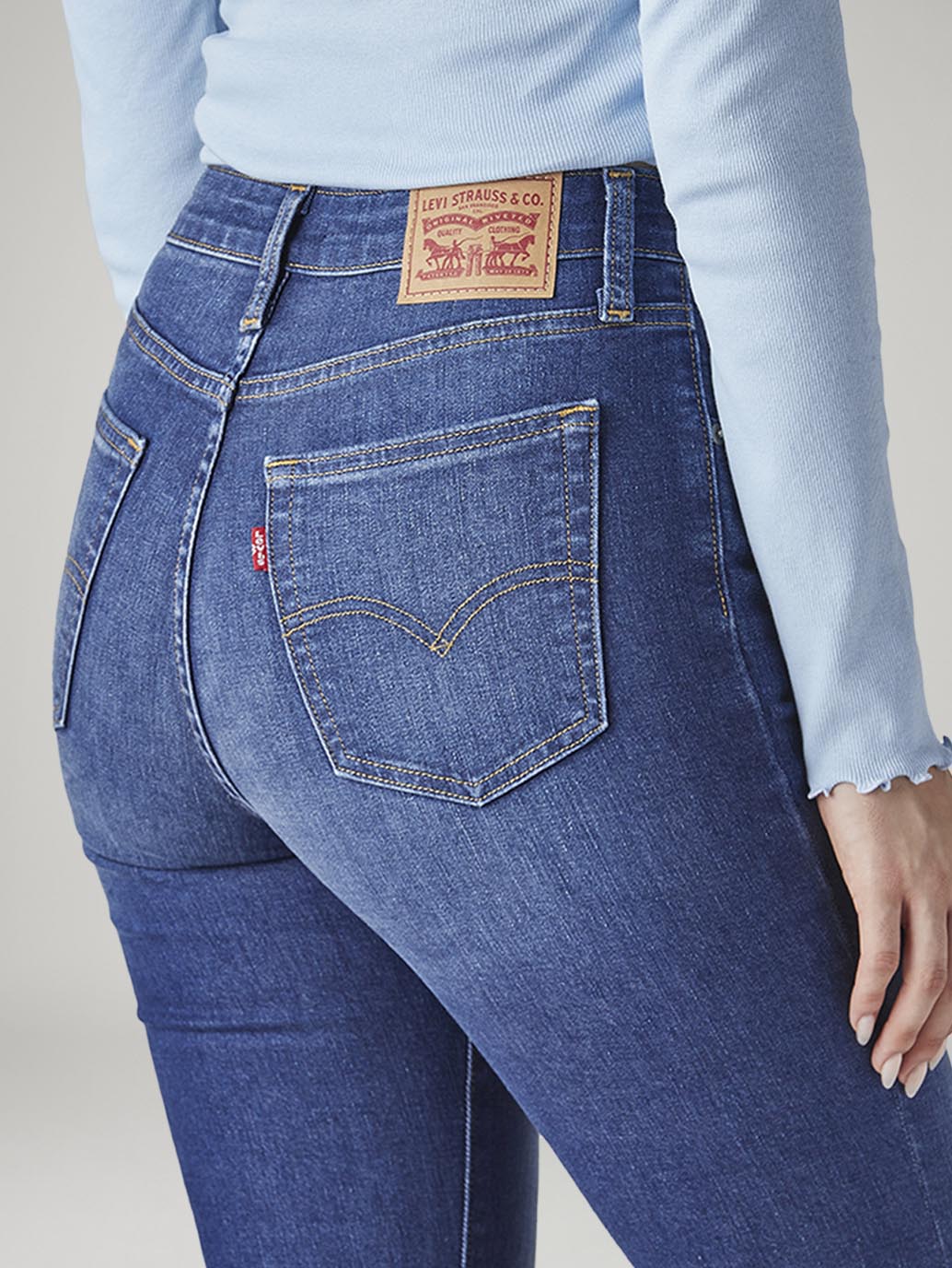 Women's 726 Blue Flared Fit High Rise Jeans - Detail View