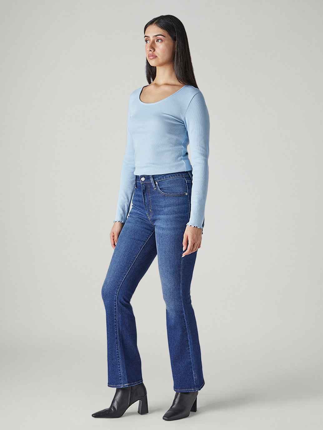 Women's 726 Blue Flared Fit High Rise Jeans - Side View