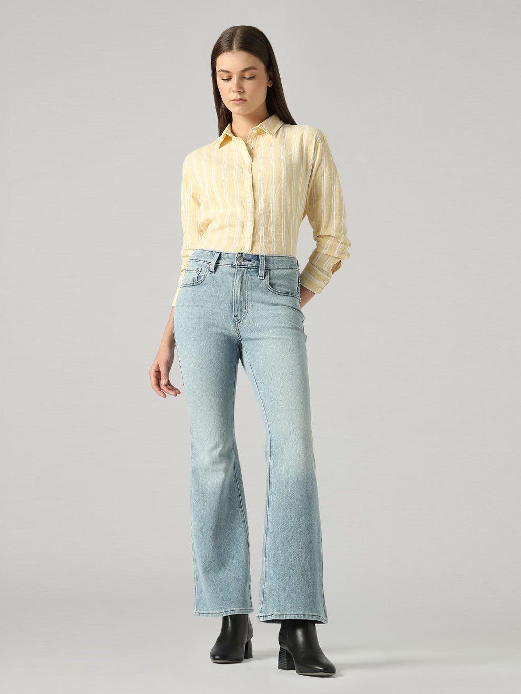 Women's 726 Light Blue Flared Fit High Rise Jeans - Front View