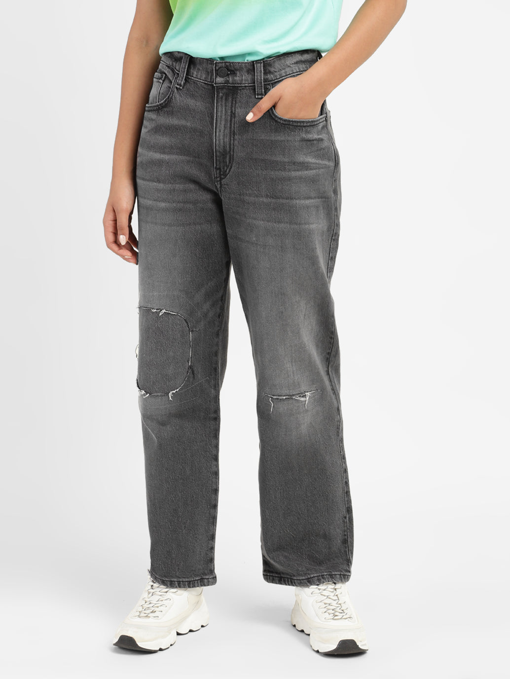Women's Black Baggy Fit Mid Rise Jeans
