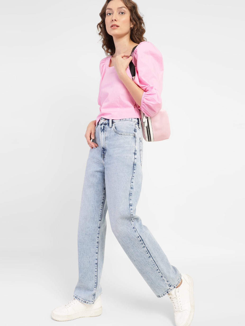 Women's Blue Baggy Fit High Rise Jeans