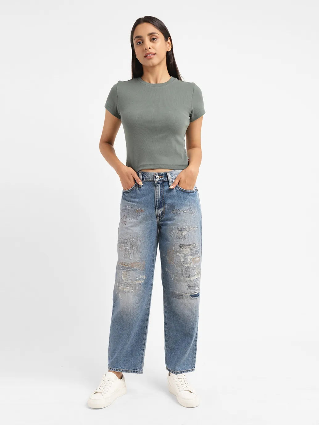 Women's 94 Blue Baggy Fit Mid Rise Jeans