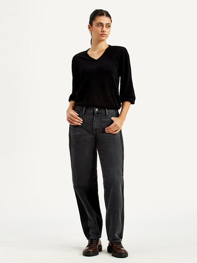 Women's 94 Charcoal Grey Baggy Fit High Rise Jeans-image-33
