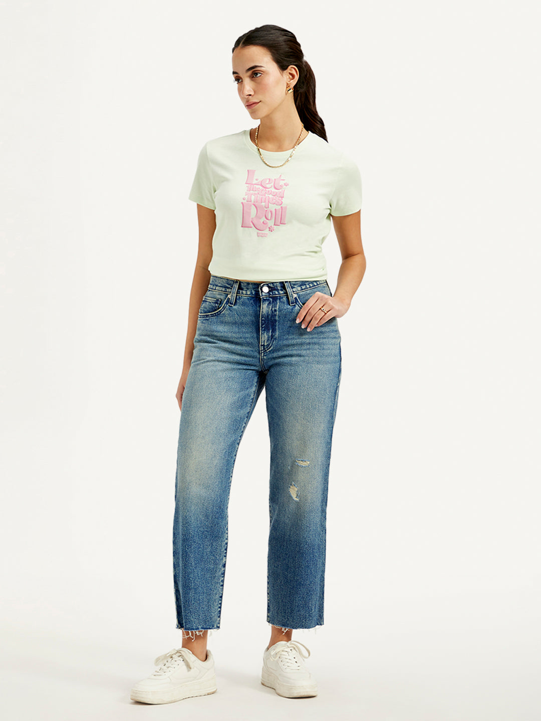 Women's 94 Blue Baggy Fit Mid Rise Jeans