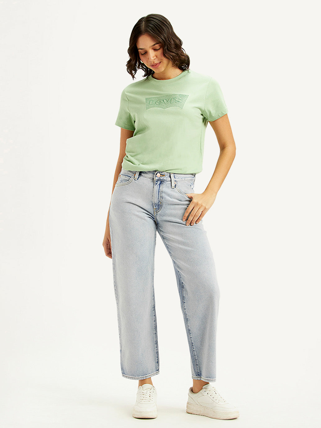 Women's 94 Light Blue Baggy Fit High Rise Jeans - Styleshot View