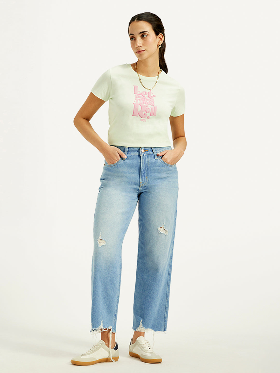 Women's 94 Blue Baggy Fit Mid Rise Jeans
