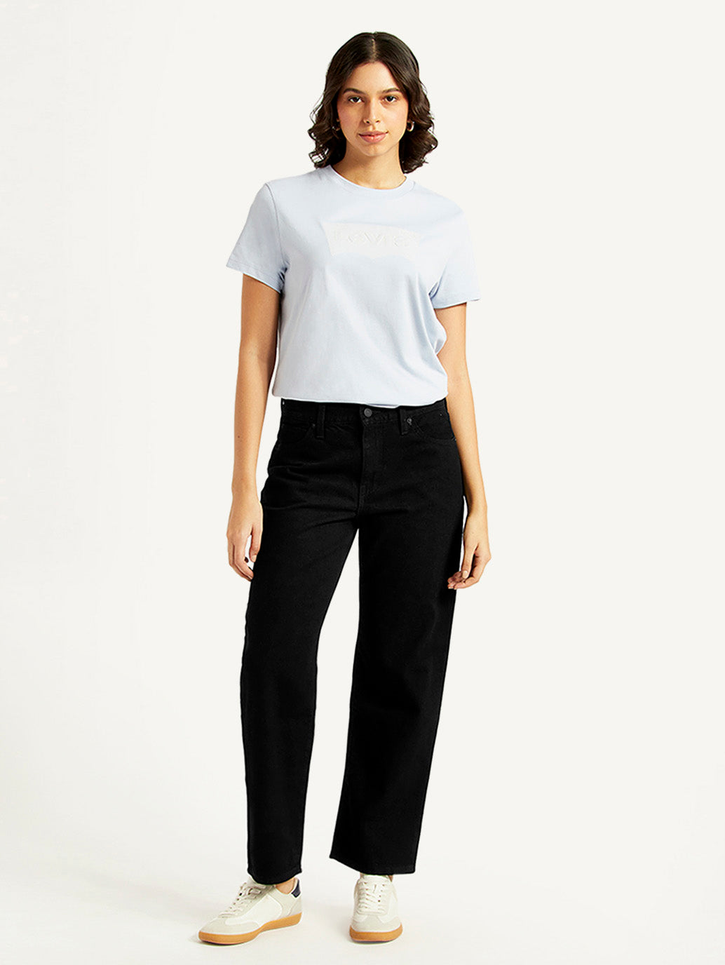 Women's 94 Black Baggy Fit High Rise Jeans - Front View