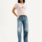 Women's 94 Med Indigo Baggy Fit Mid Rise Jeans - Elevated View