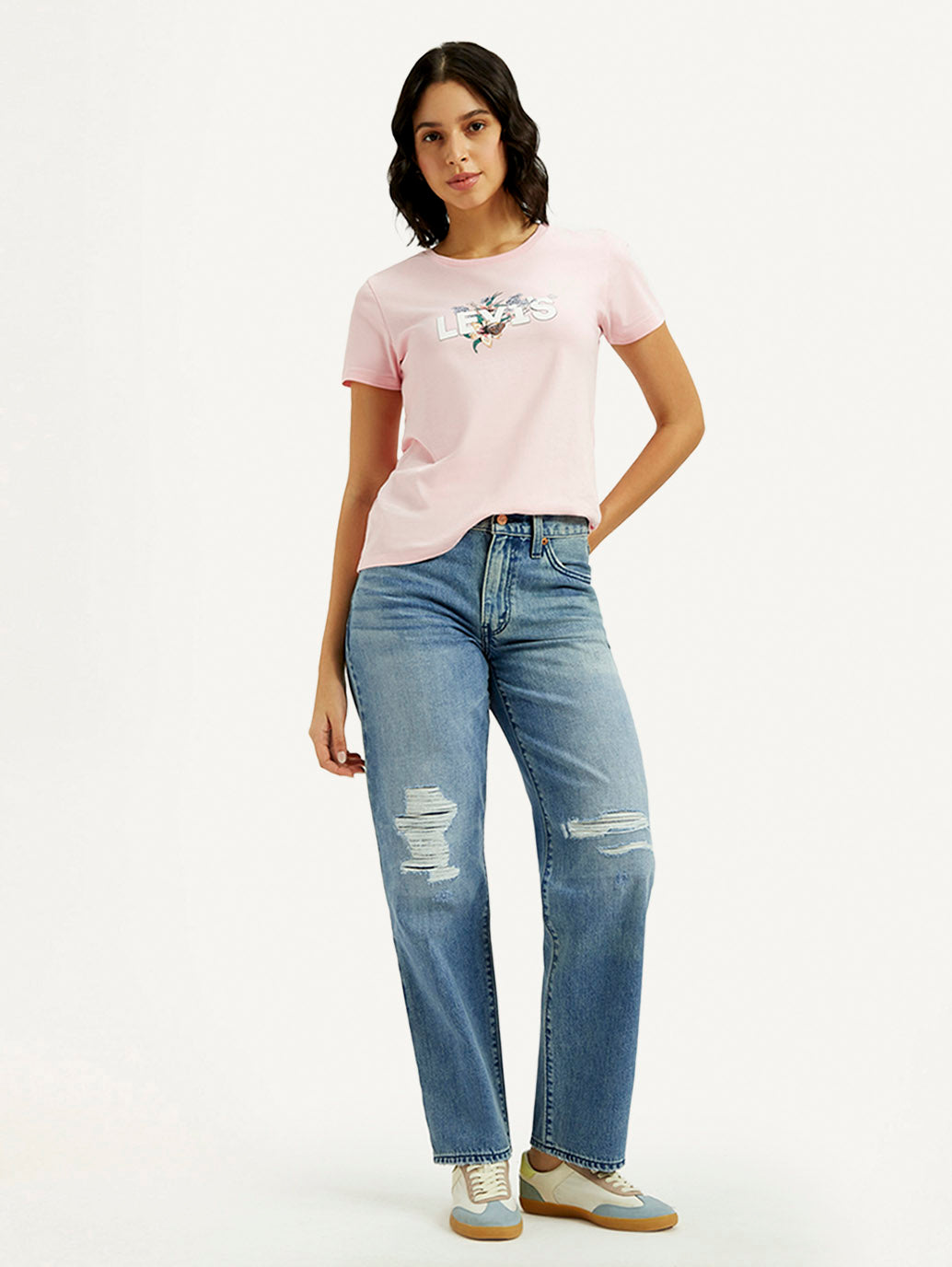 Women's 94 Med Indigo Baggy Fit Mid Rise Jeans - Styleshot View