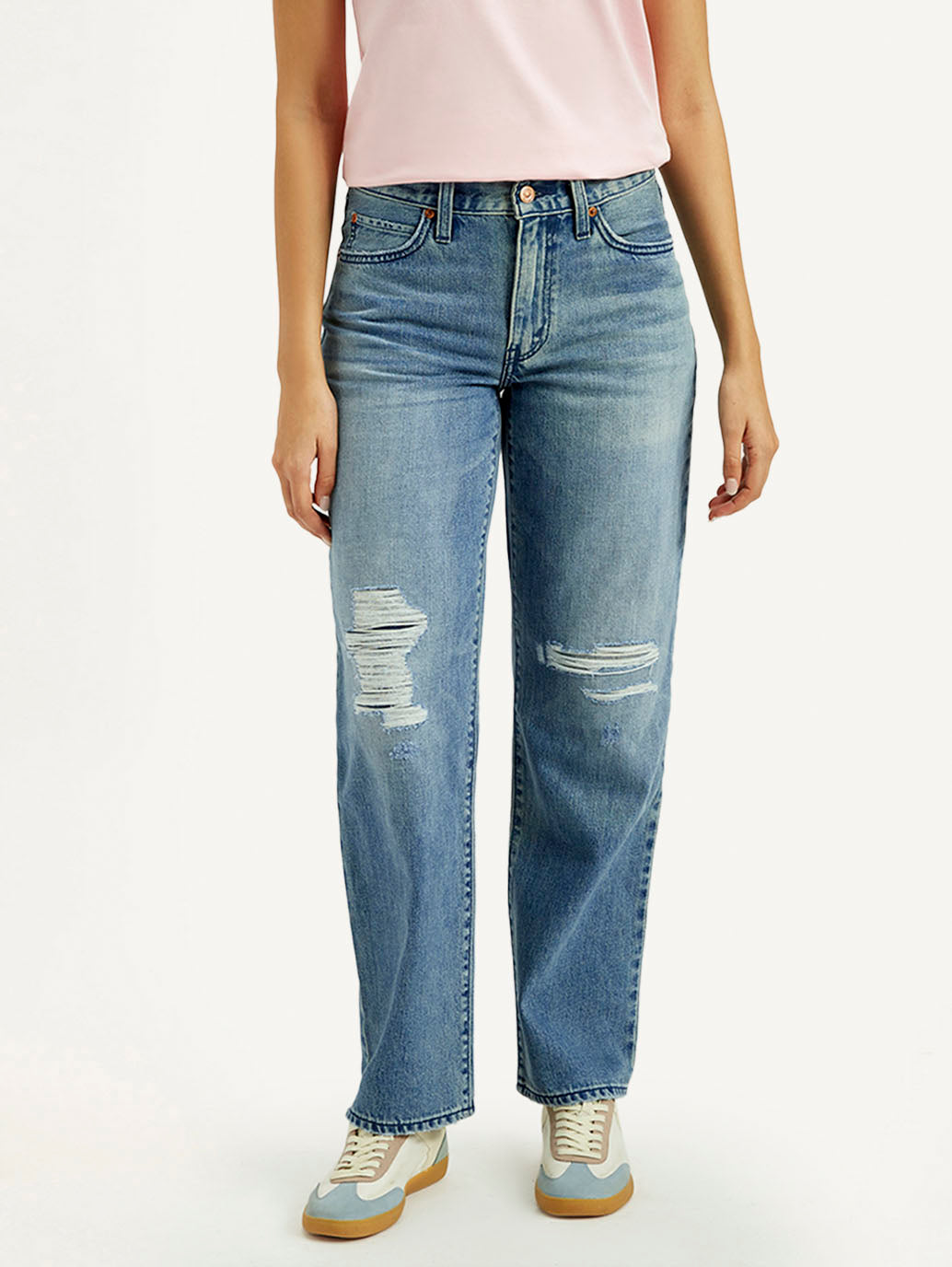 Women's 94 Med Indigo Baggy Fit Mid Rise Jeans - Front View
