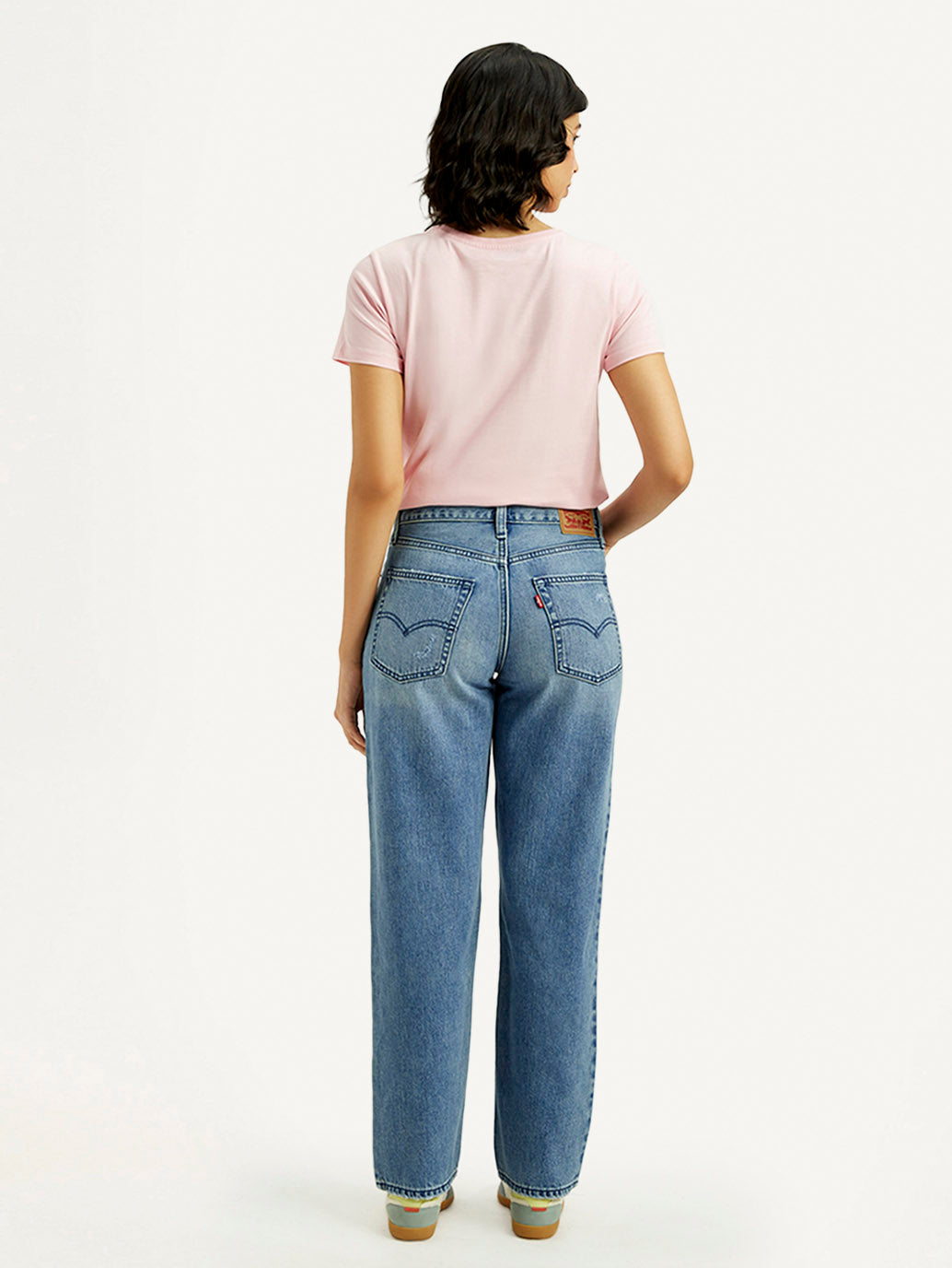 Women's 94 Med Indigo Baggy Fit Mid Rise Jeans - Back View