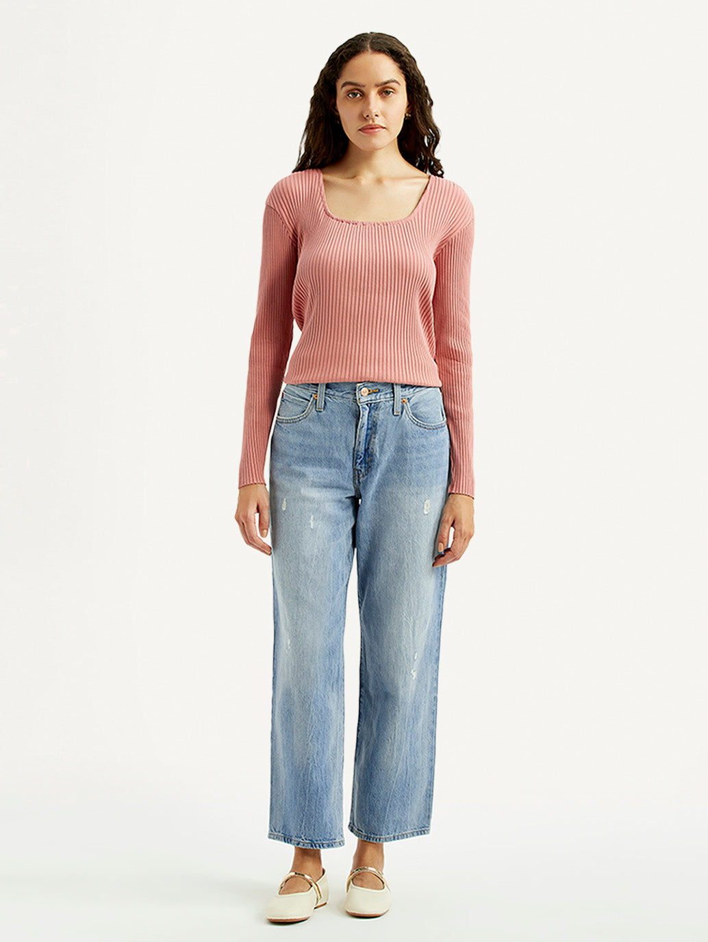 Women's 94 Light Blue Baggy Fit Mid Rise Jeans - Front View