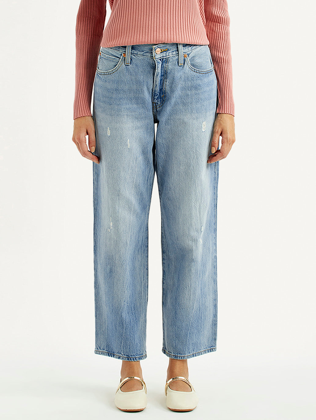 Women's 94 Light Blue Baggy Fit Mid Rise Jeans - Front View