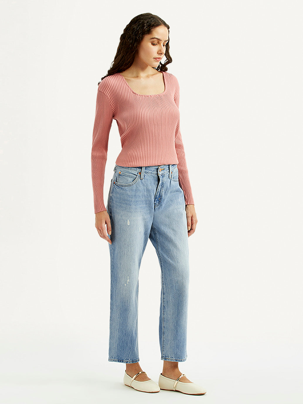 Women's 94 Light Blue Baggy Fit Mid Rise Jeans - Side View