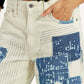 Women's Cream Baggy Fit Mid Rise Jeans - Detail View