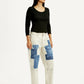 Women's Cream Baggy Fit Mid Rise Jeans - Side View