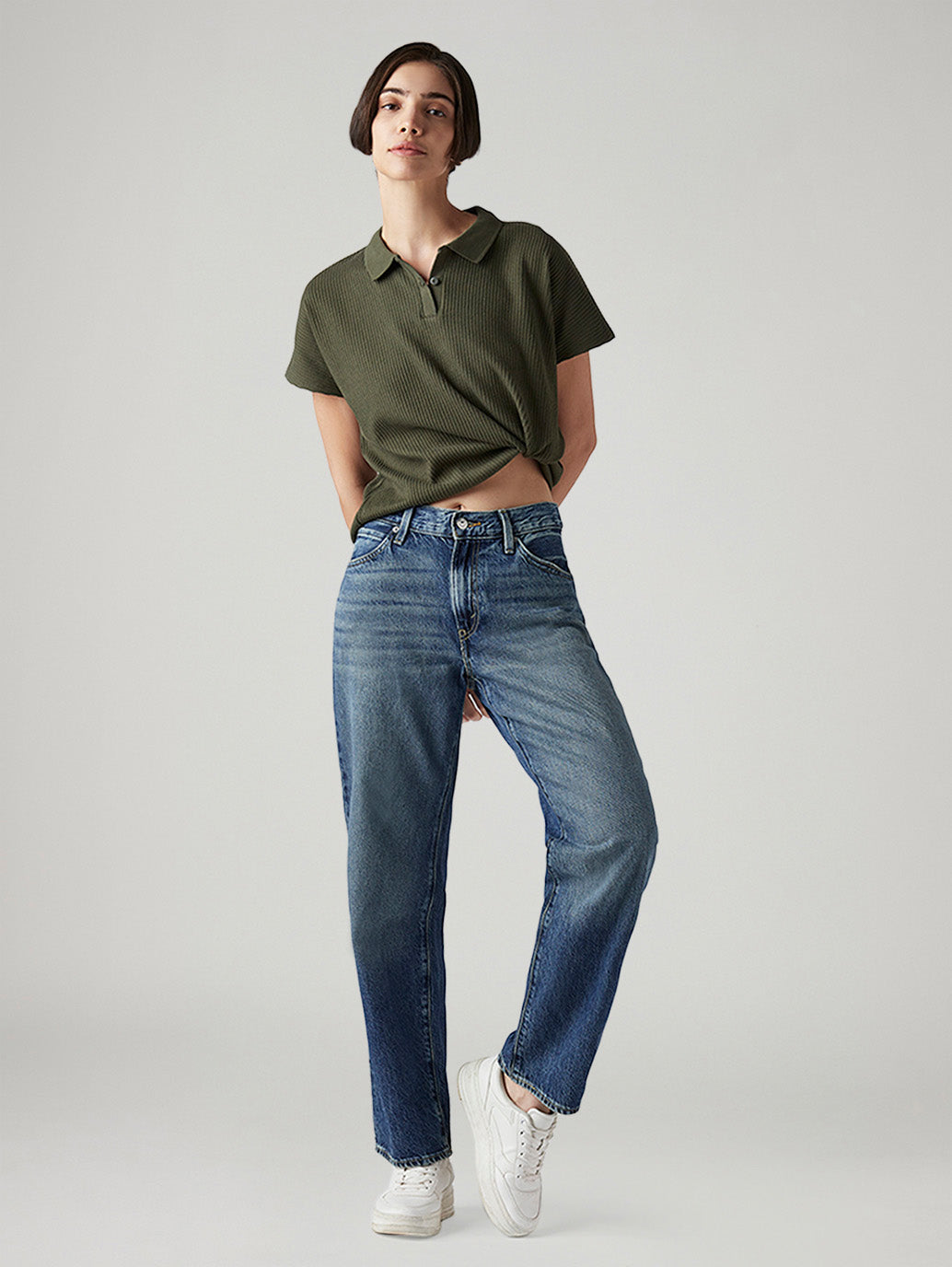 Women's 94 Blue Baggy Fit Mid Rise Jeans - Styleshot View