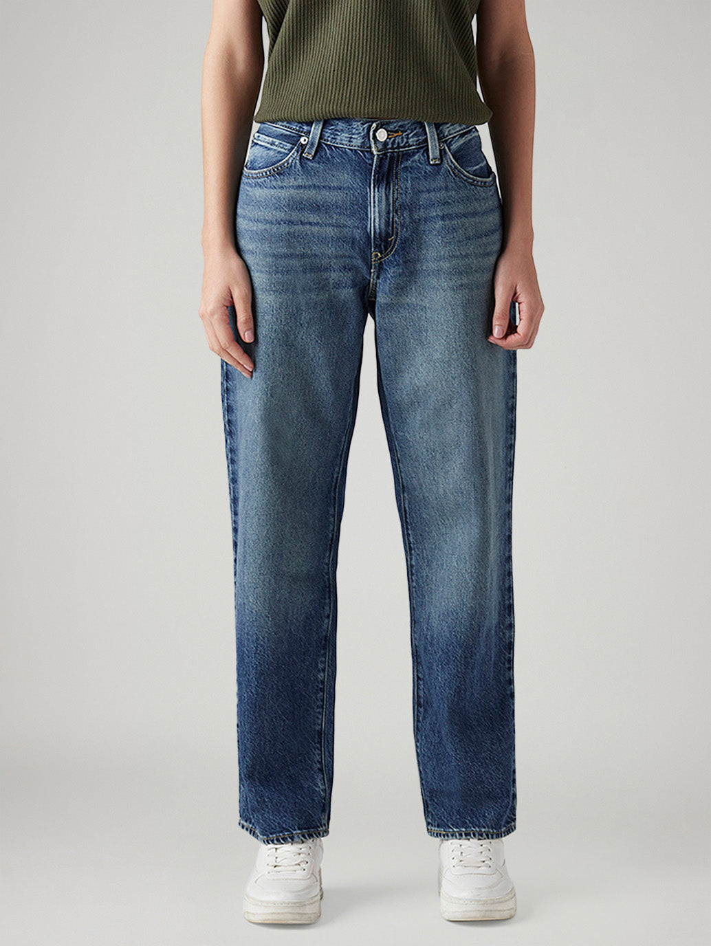 Women's 94 Blue Baggy Fit Mid Rise Jeans - Front View