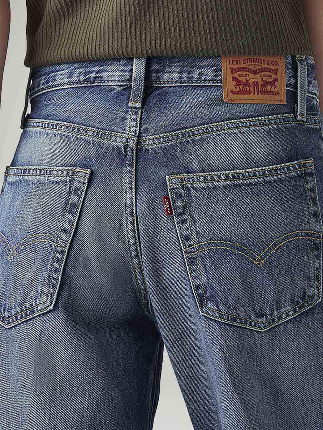 Women's 94 Blue Baggy Fit Mid Rise Jeans - Detail View