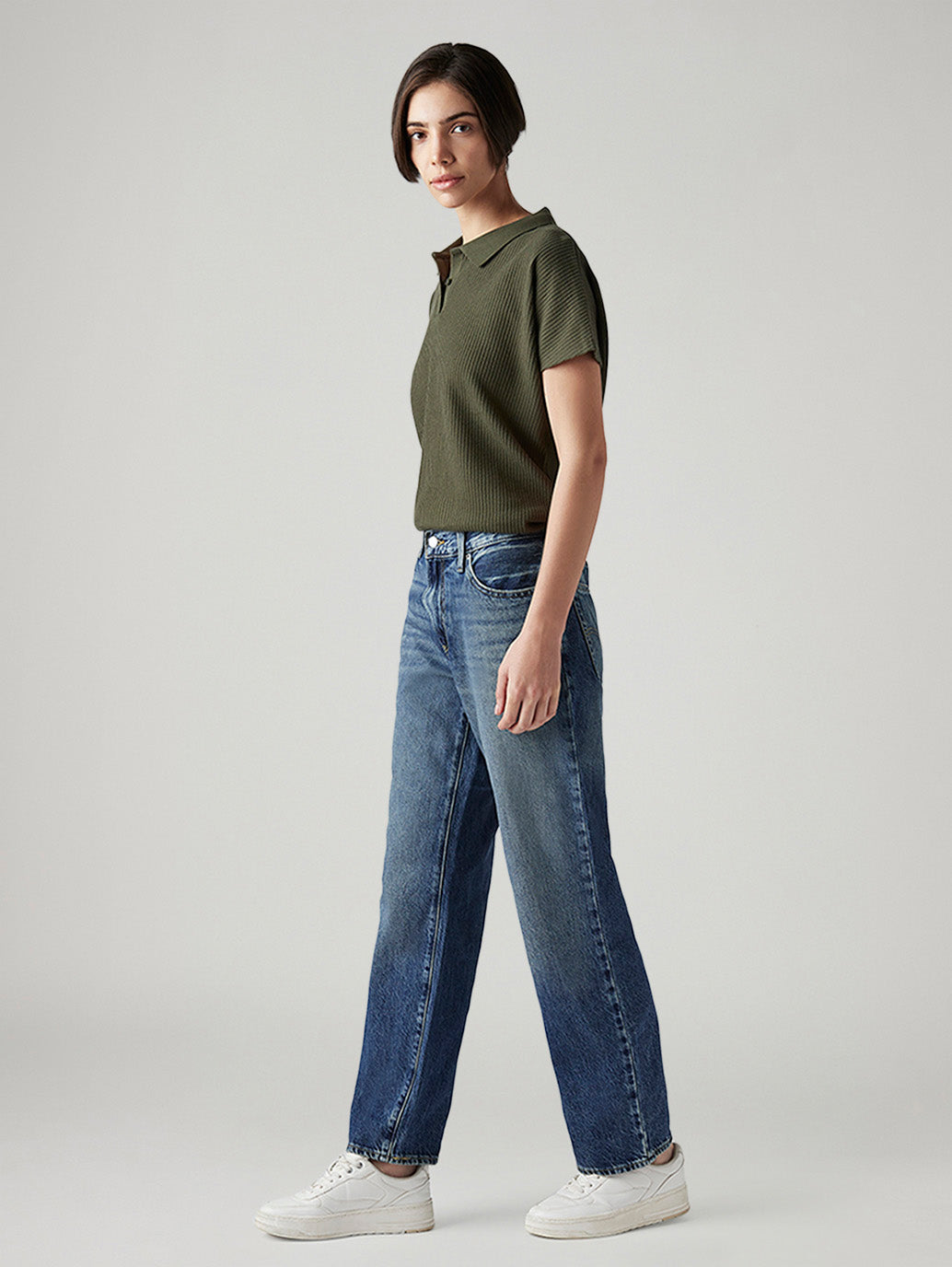 Women's 94 Blue Baggy Fit Mid Rise Jeans - Side View